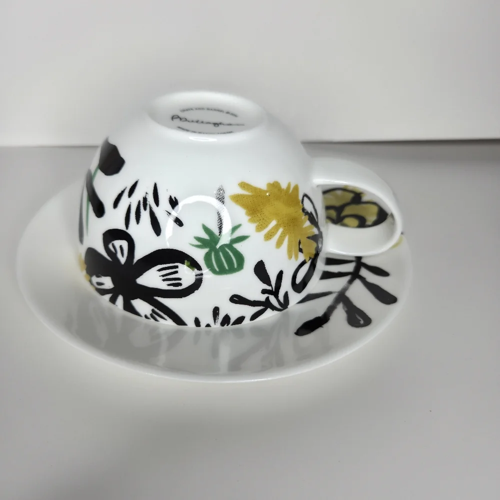 Crate Barrel Teacup Coffee Cup Saucer Artist Penelope Dullaghan